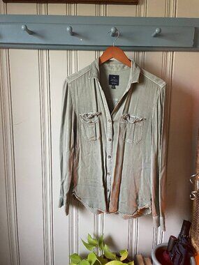 American Eagle Vintage Boyfriend Button Down Shirt Women’s XS Green Lightweight